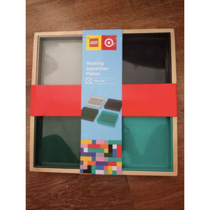 NEW Lego X Target Collection Appetizer Plates Set of 4 with Wood Tray